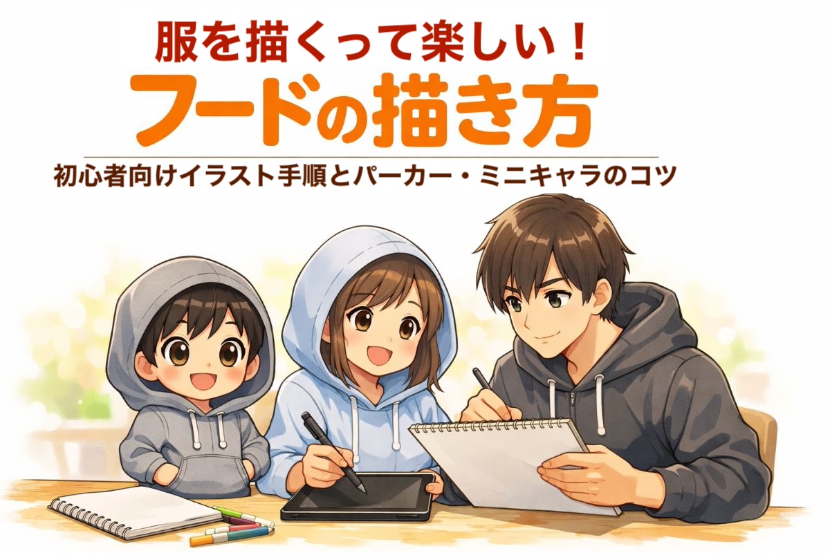 服を描くって楽しい!フードの描き方|初心者向けイラスト手順とパーカー・ミニキャラのコツ