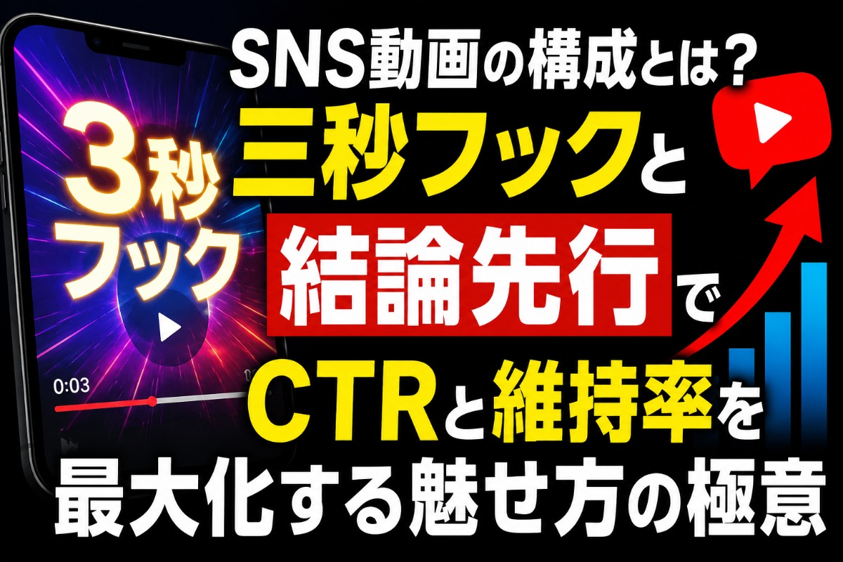 SNS動画の構成とは？三秒フックと結論先行でCTRと維持率を最大化する魅せ方の極意